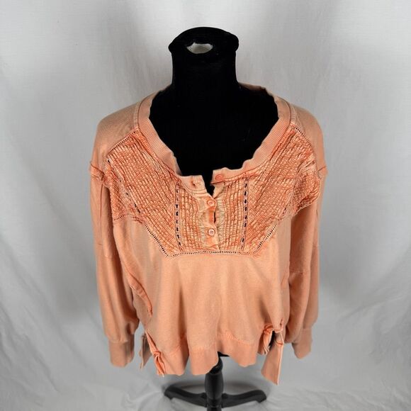 Anthropologie Pilcro Orange Pintuck Sweatshirt - Women’s M - Picture 3 of 9